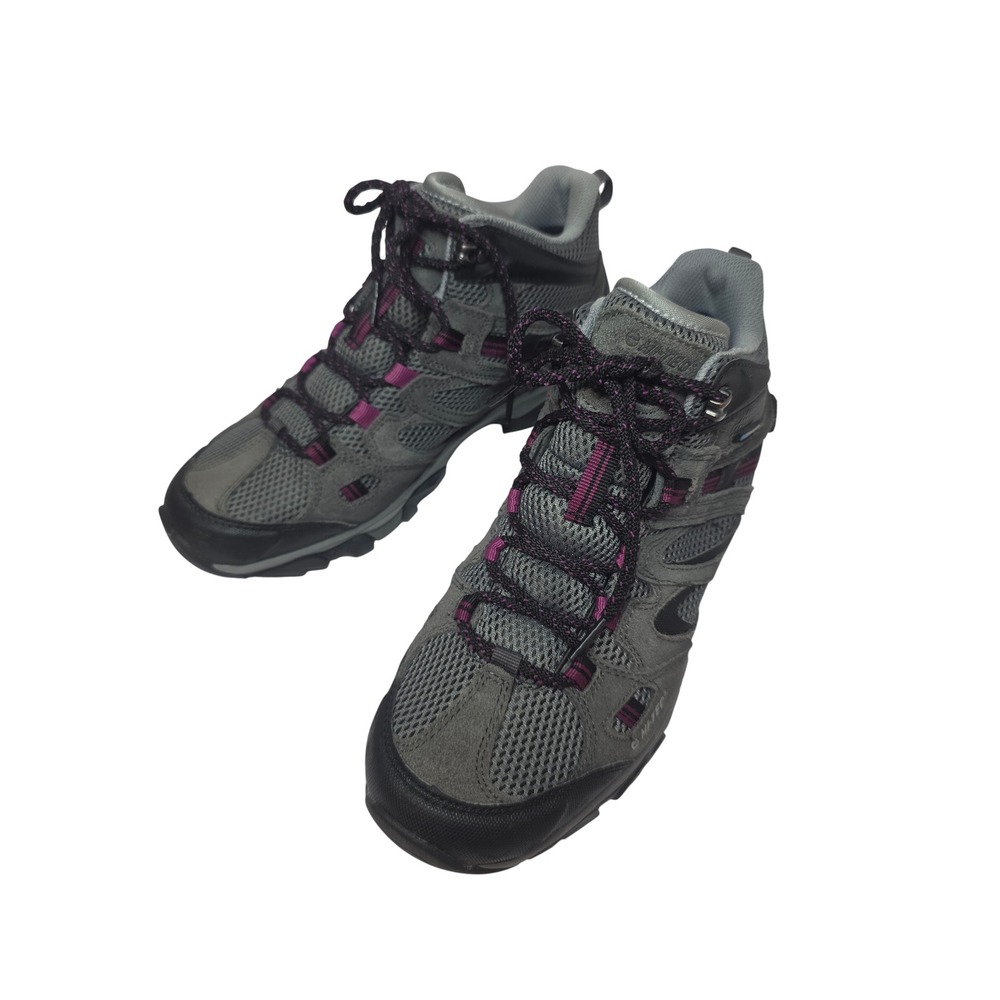Hi-Tec 24126 W's 8.5M Waterproof Hiking Boots Grey Purple Leather Mesh Trail